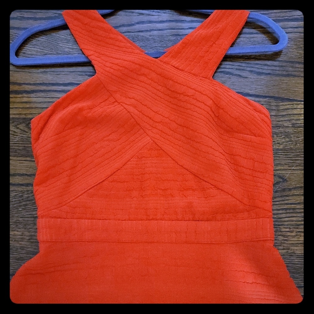 Coral textured dress with v neckline